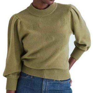 Madewell Dotted Eaton Puff-Sleeve Pullover Sweater in Cotton-Merino Yarn Size M
